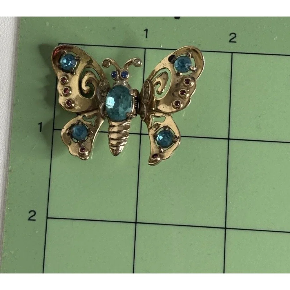 Vintage Coro Craft Sterling Butterfly Rhinestone Fur Clip 1940s -13.34 GRAMS